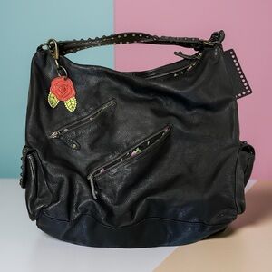 Betsy Johnson Black Leather Hobo bag purse